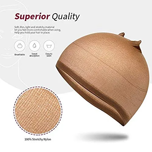 Teenitor 20 Pack Brown Stocking Cap Stretchy Nylon Wig Caps, Skin Tone Stocking Cap Wig Caps Application for Women Men-Brown