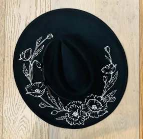 Vegan Felt Hat - XL Brim - Large Poppies