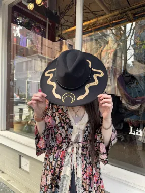 Vegan Felt Hat - XL Brim - Western Snakes - Gold & Toffee