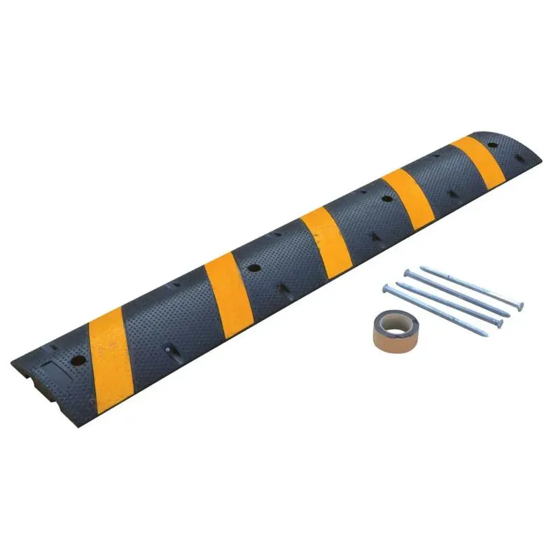VESTIL® Speed Bump End Caps - Molded Rubber- Black With Yellow Stripes - Asphalt Hardware