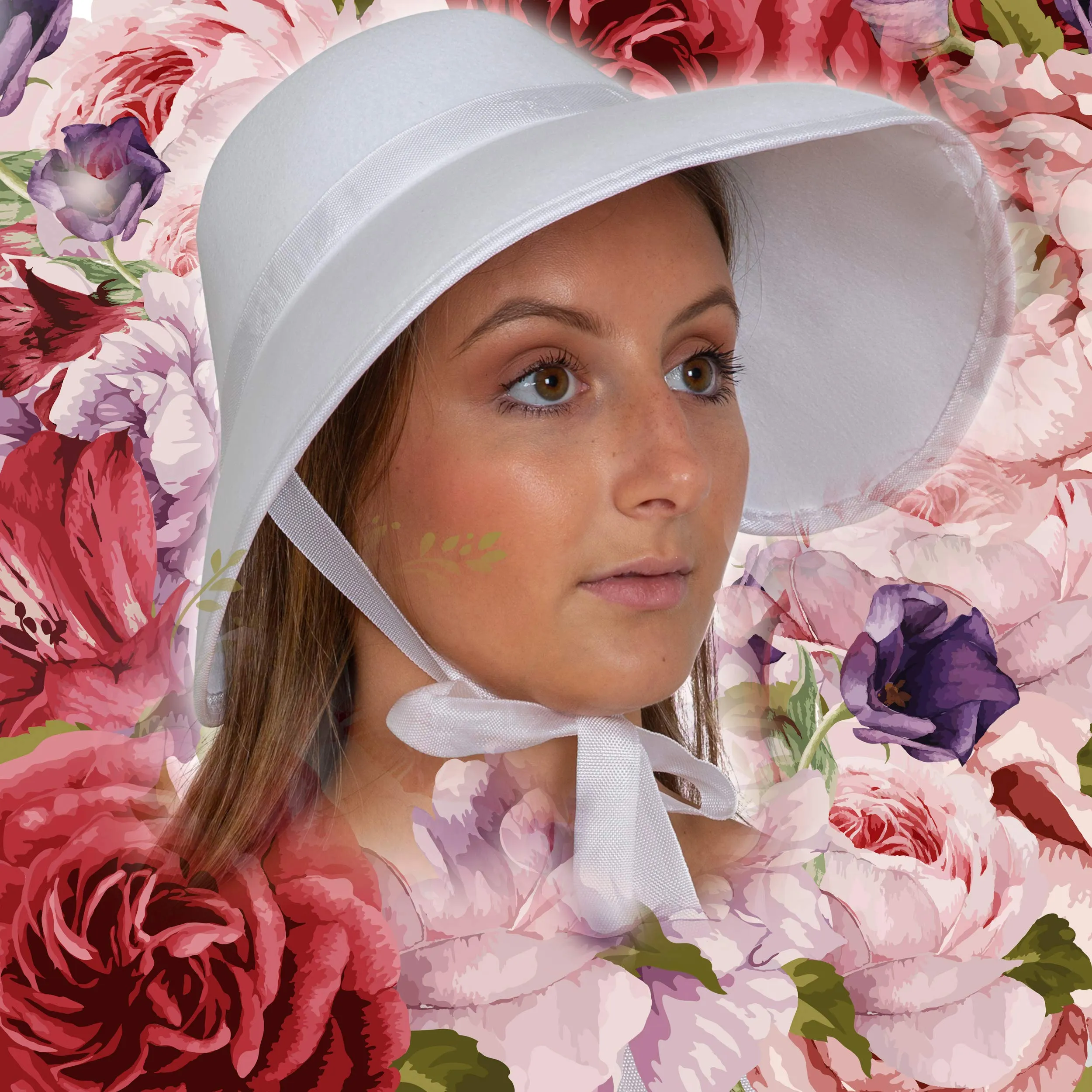 Vintage Old Fashioned Bonnet - White Colonial Pioneer Prairie Felt Sun Hat Costume Bonnets for Women and Children