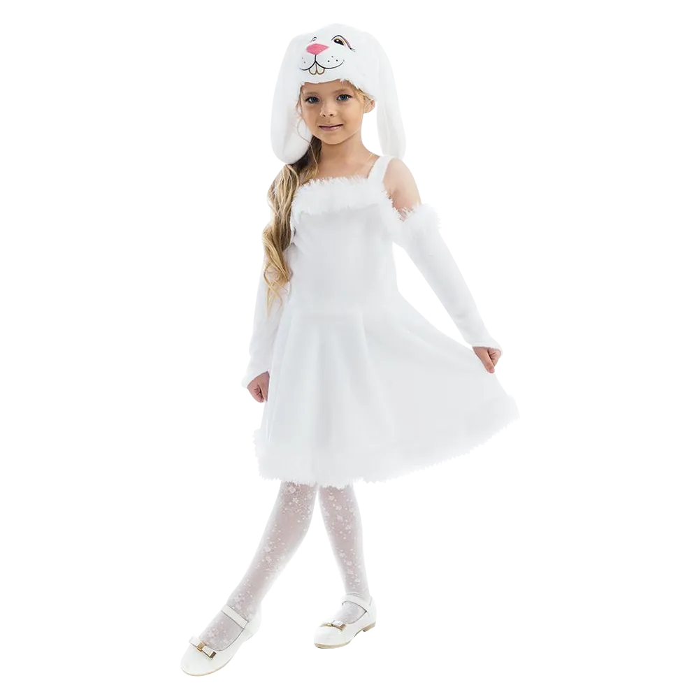 White Bunny Hoppy Girls Plush Animal Costume Dress-Up Play Kids - X-Small