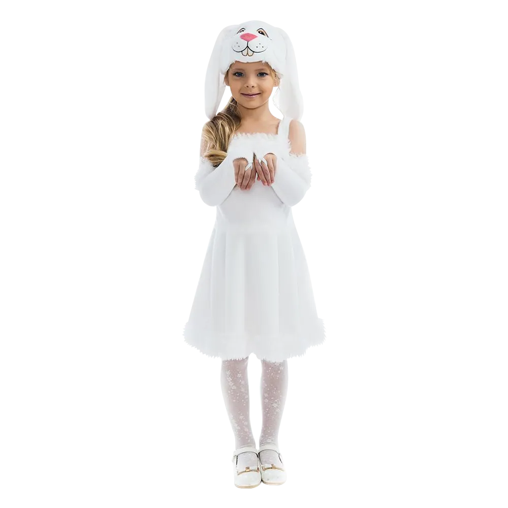 White Bunny Hoppy Girls Plush Animal Costume Dress-Up Play Kids - X-Small
