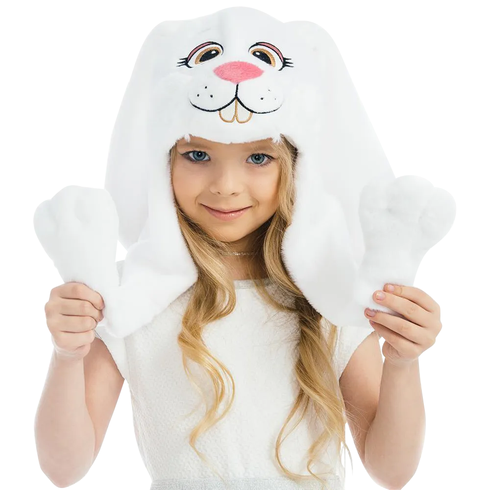 White Bunny Plush Headpiece Kids Dress-Up Play Accessory Hat Animal
