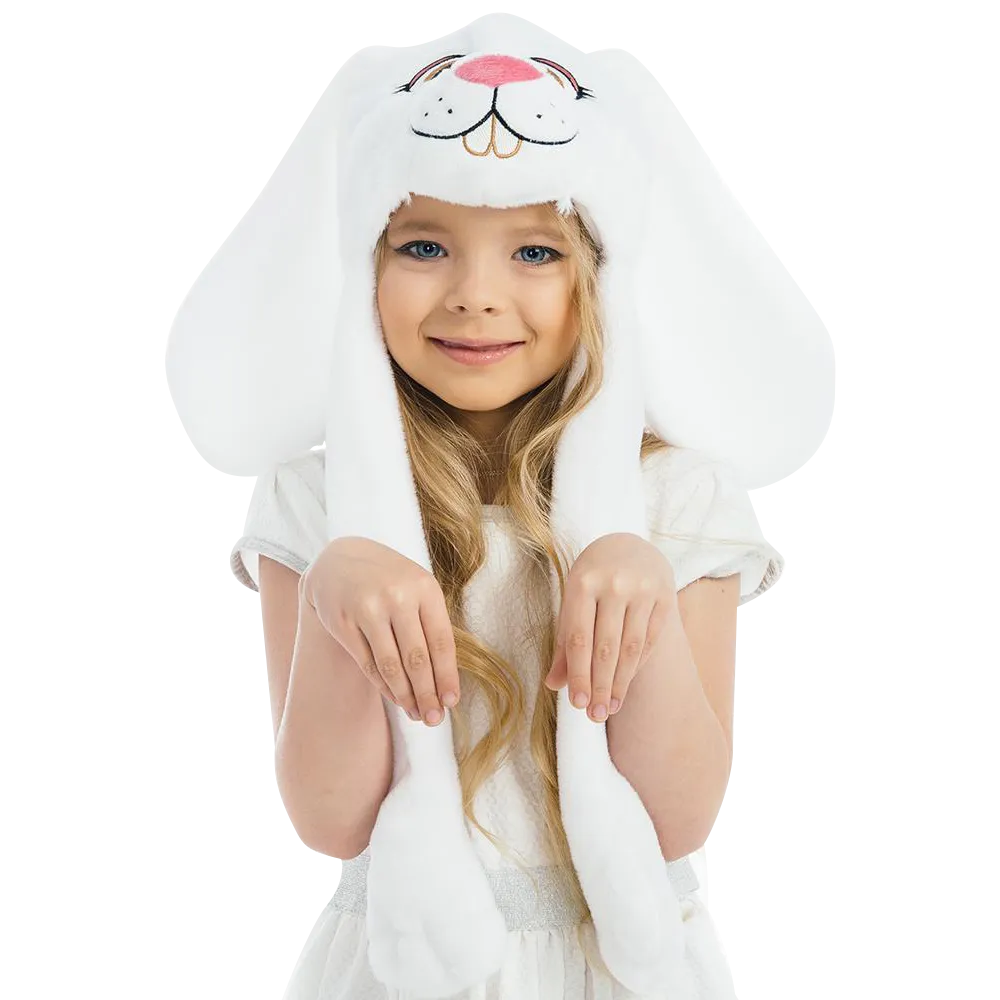 White Bunny Plush Headpiece Kids Dress-Up Play Accessory Hat Animal