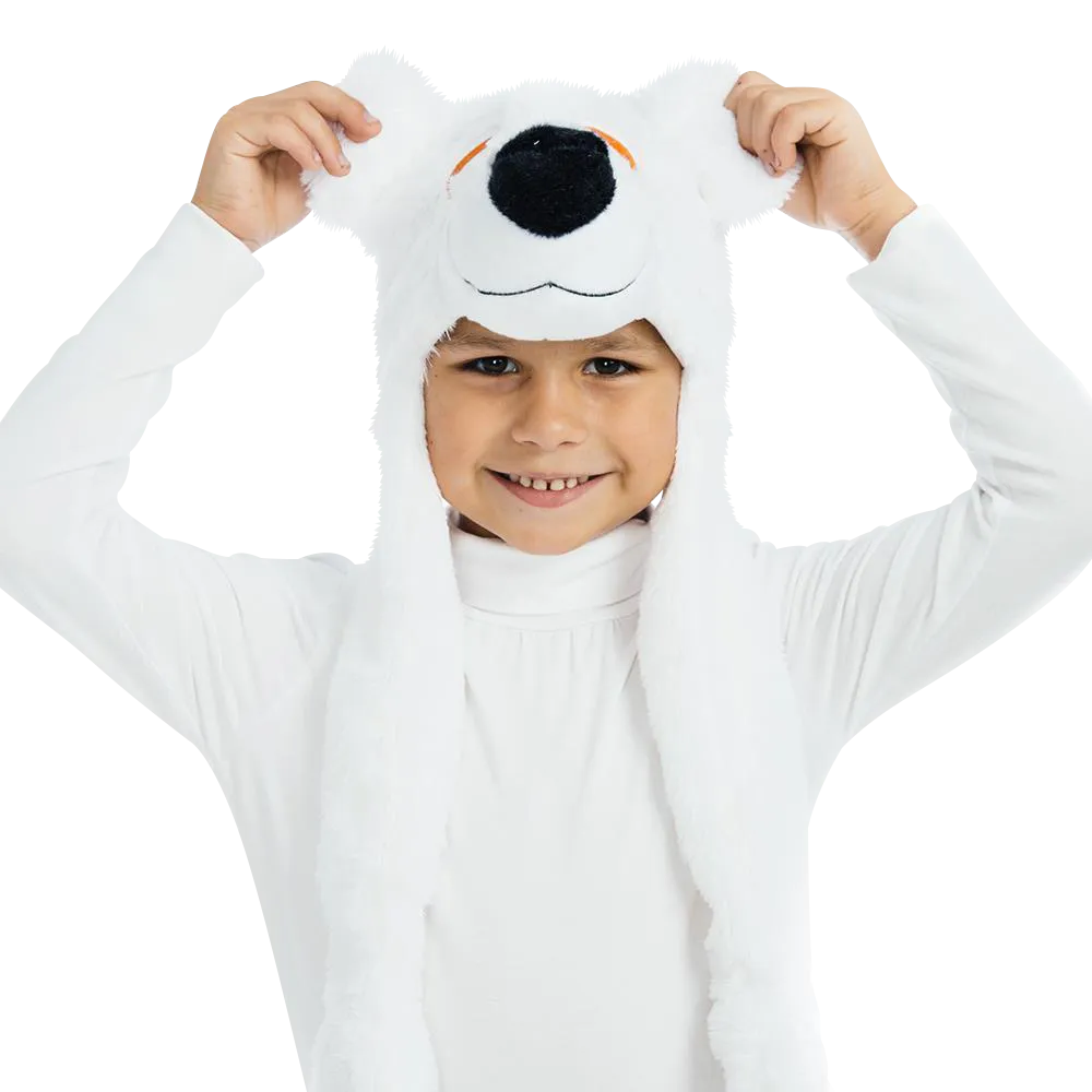 White Polar Bear Plush Headpiece Kids Costume Dress-Up Play Accessory Hat Animal