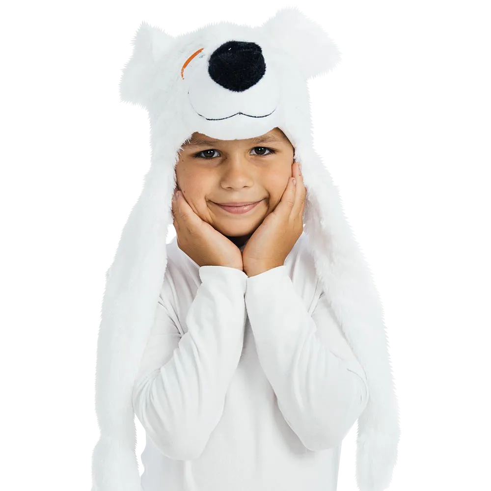 White Polar Bear Plush Headpiece Kids Costume Dress-Up Play Accessory Hat Animal