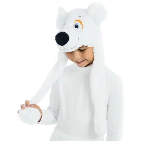 White Polar Bear Plush Headpiece Kids Costume Dress-Up Play Accessory Hat Animal