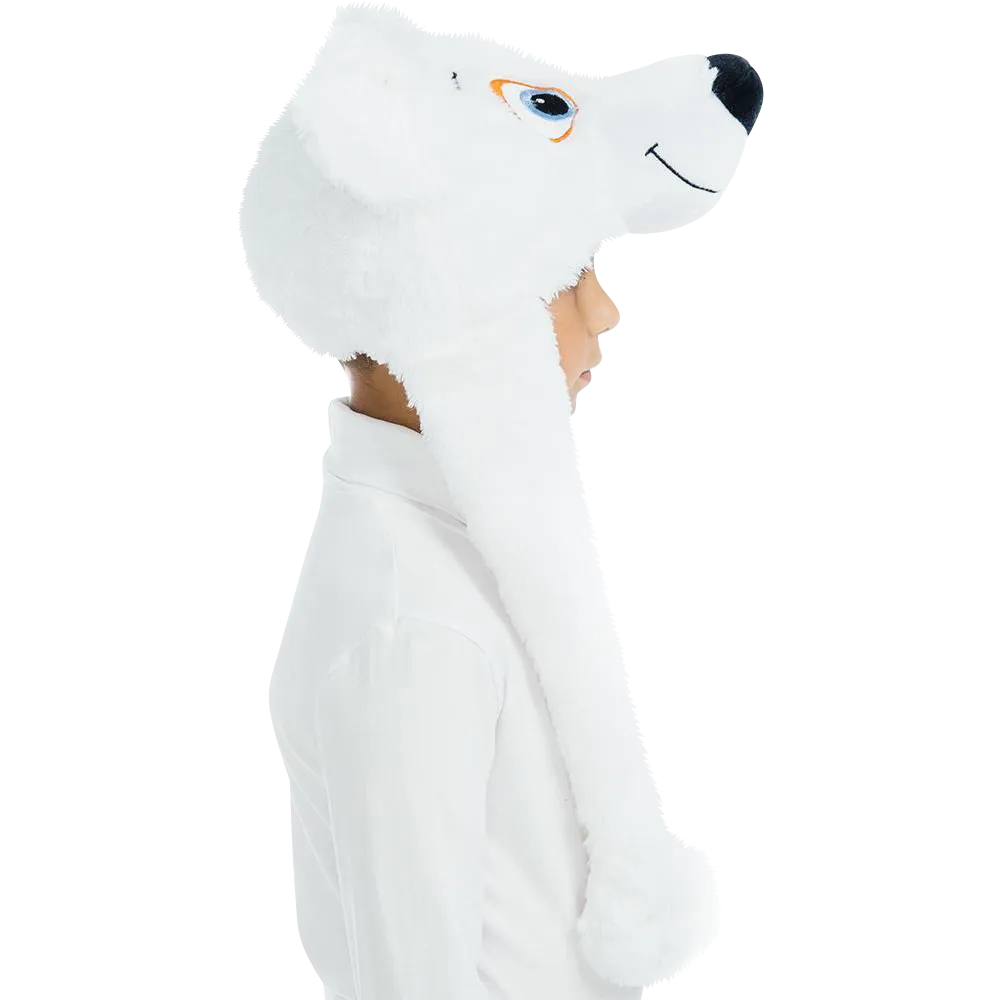 White Polar Bear Plush Headpiece Kids Costume Dress-Up Play Accessory Hat Animal