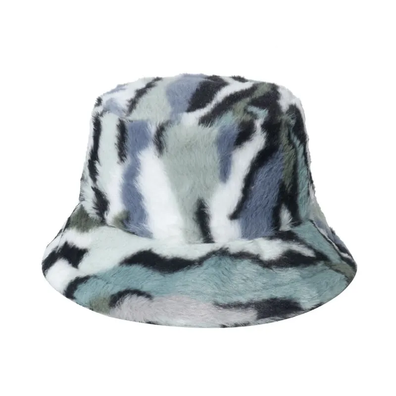 Winter Striped Fur Bucket Hat