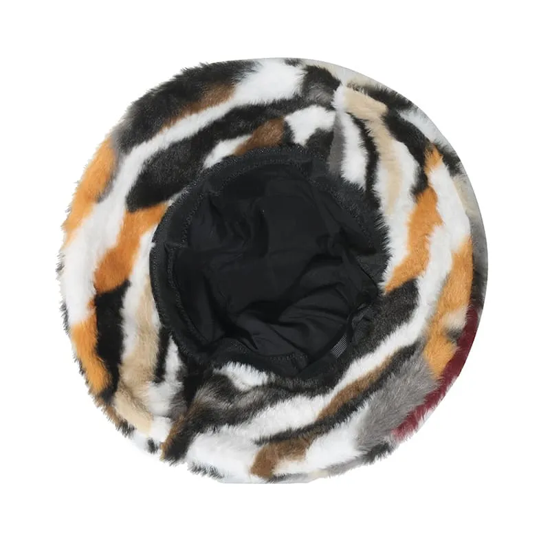 Winter Striped Fur Bucket Hat