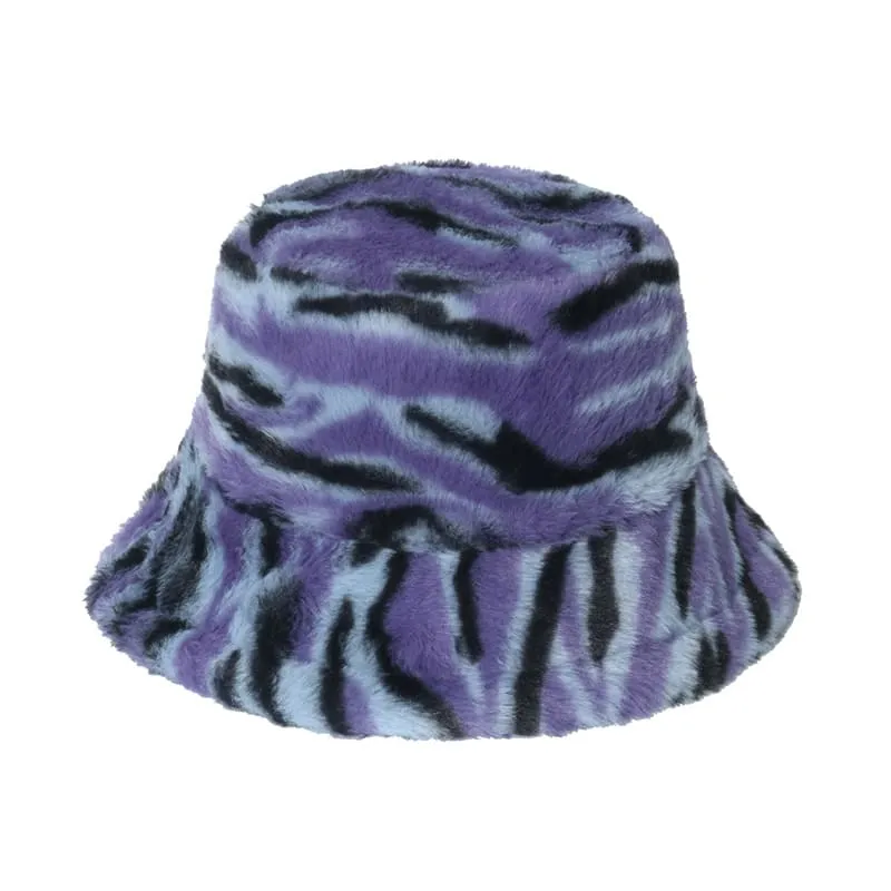Winter Striped Fur Bucket Hat