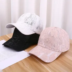 Women Hollow Lace Flower Baseball Cap Summer Breathable Mesh Sun Hat